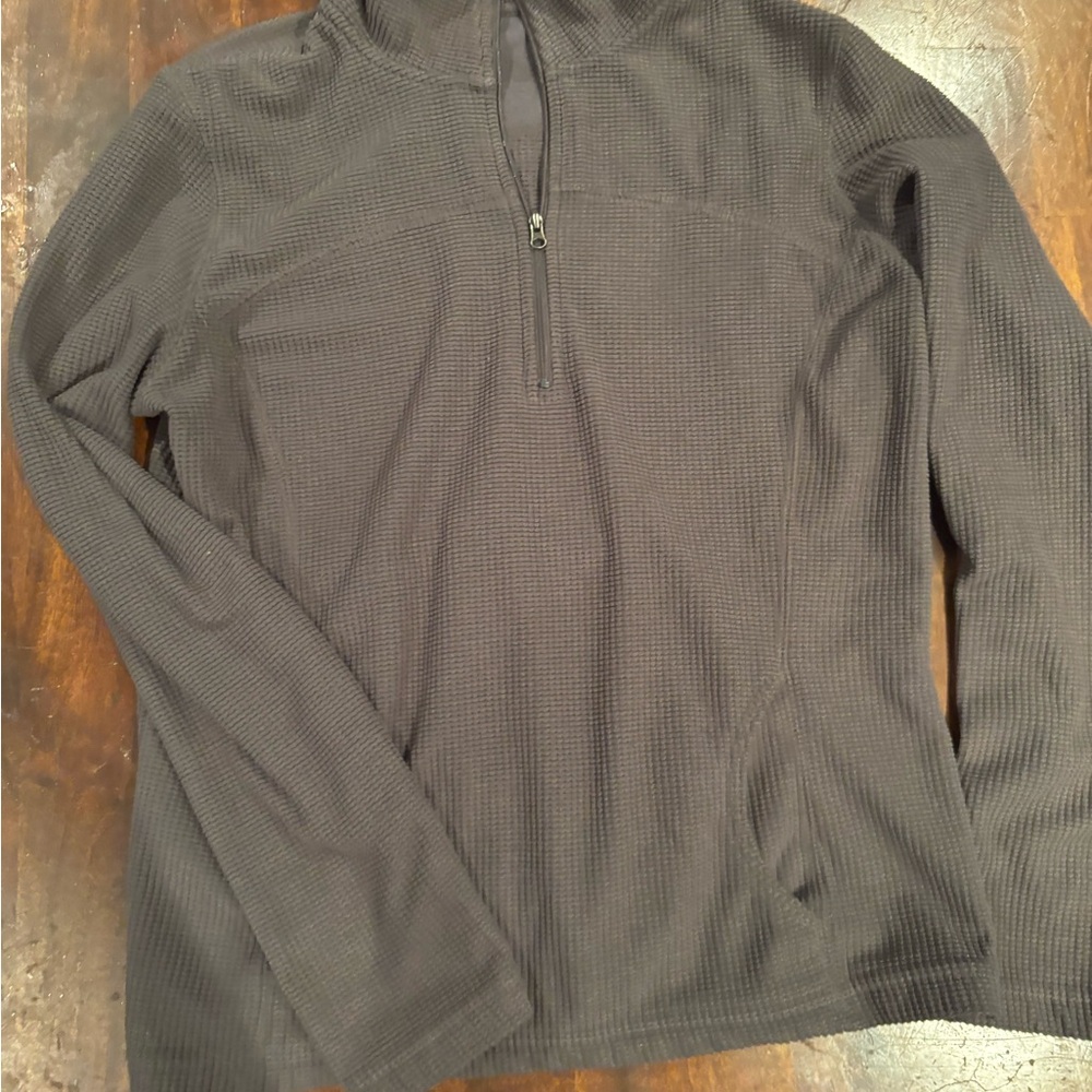 Womans Half-Zip Waffle Knit Sweater - Charcoal